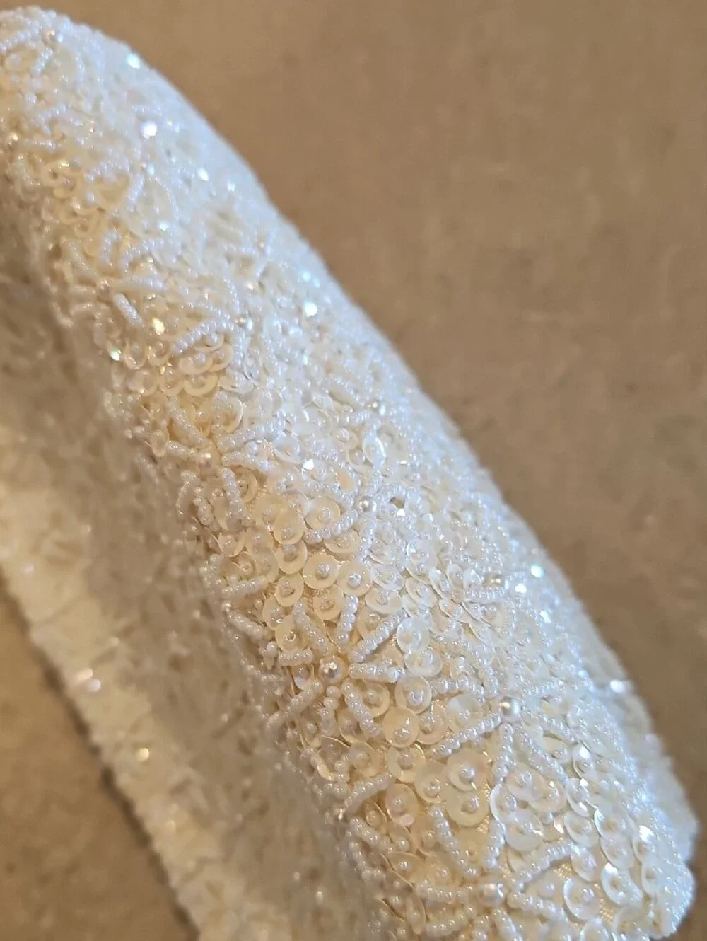 Vintage  1950s Ivory Beaded Sequin Clutch & Cigarette Case